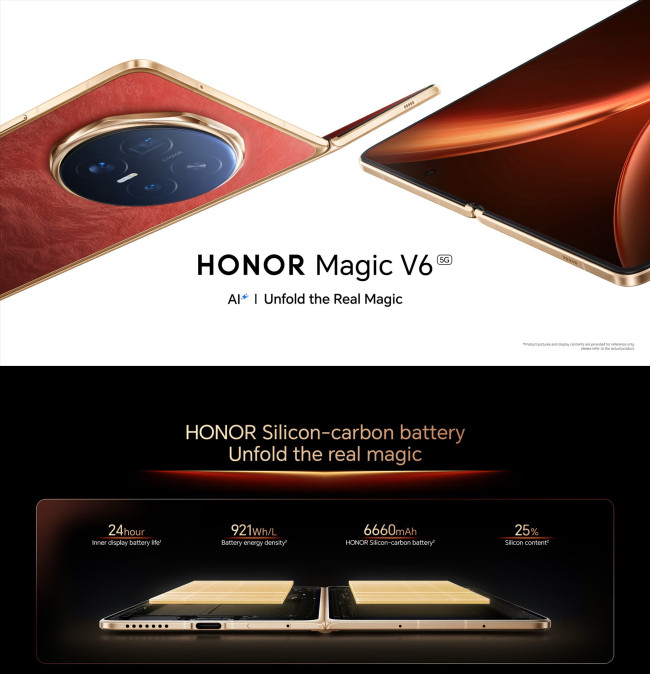 Honorは新しい折りたたみ式スマートフォンに6,600mAhのバッテリーを搭載しています